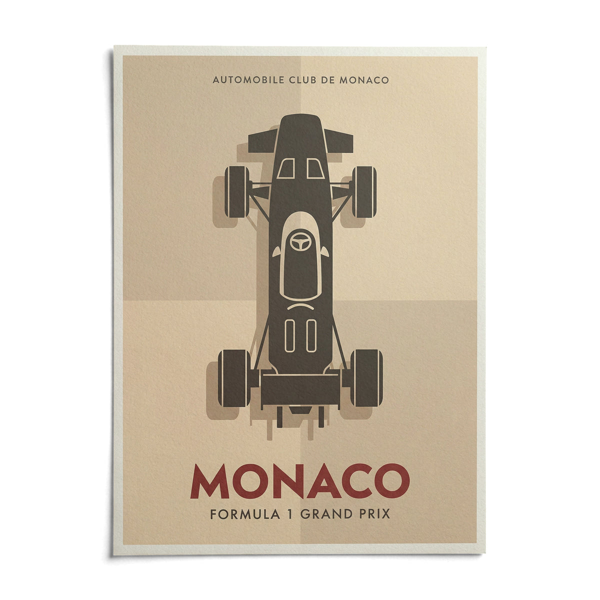 Top-Down Racing Car Poster, shown as an unframed paper print on a plain white background