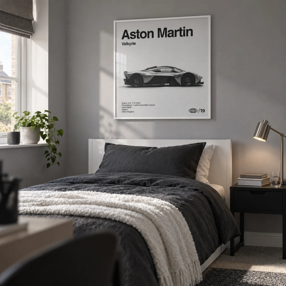 Track Hypercar Poster, framed on the wall of a young adult's single bedroom (18-24) in a UK family home