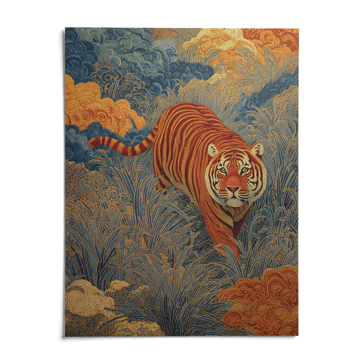 Traditional Japanese Tiger Art, shown as an unframed paper print on a plain white background