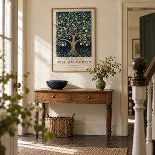 Tree Art Print, framed on the wall of a period hallway with a cream wall and plain dark floorboards