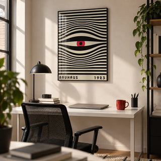 Trippy Wall Art, framed on the wall of a modern creative studio in a home office