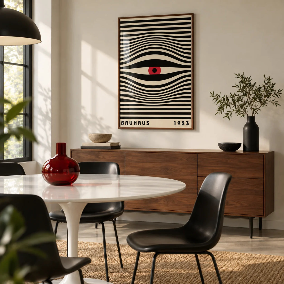 Trippy Wall Art, framed on the wall of a modern dining room