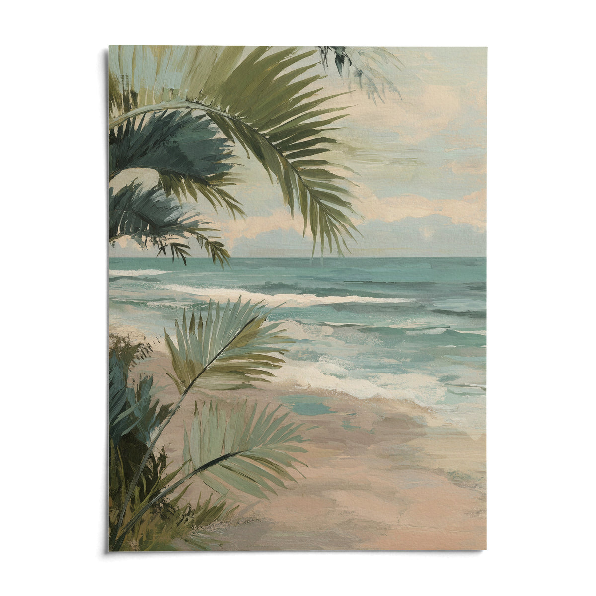 Tropical Beach Art, shown as an unframed paper print on a plain white background