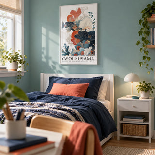 Tropical Fish Poster, framed on the wall of a fresh teen bedroom (13-17) with a soft teal painted wall