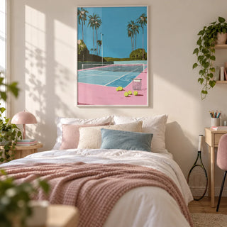 Tropical Tennis Wall Art, framed on the wall of a teenager's bedroom (13-17)