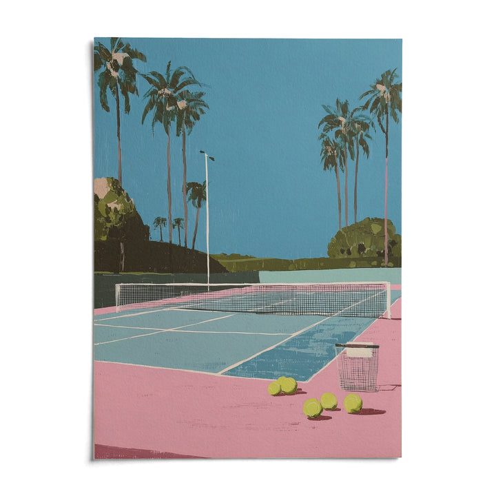 Tropical Tennis Wall Art, shown as an unframed paper print on a plain white background