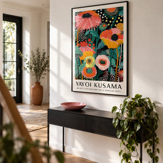 Tropical Wall Art, framed on the wall of a modern hallway with a white wall