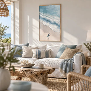 Turtle Print, framed on the wall of a beach house living room