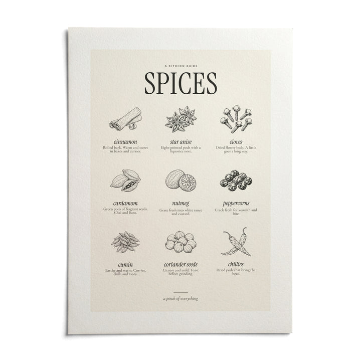 Types of Spices Print, shown as an unframed paper print on a plain white background
