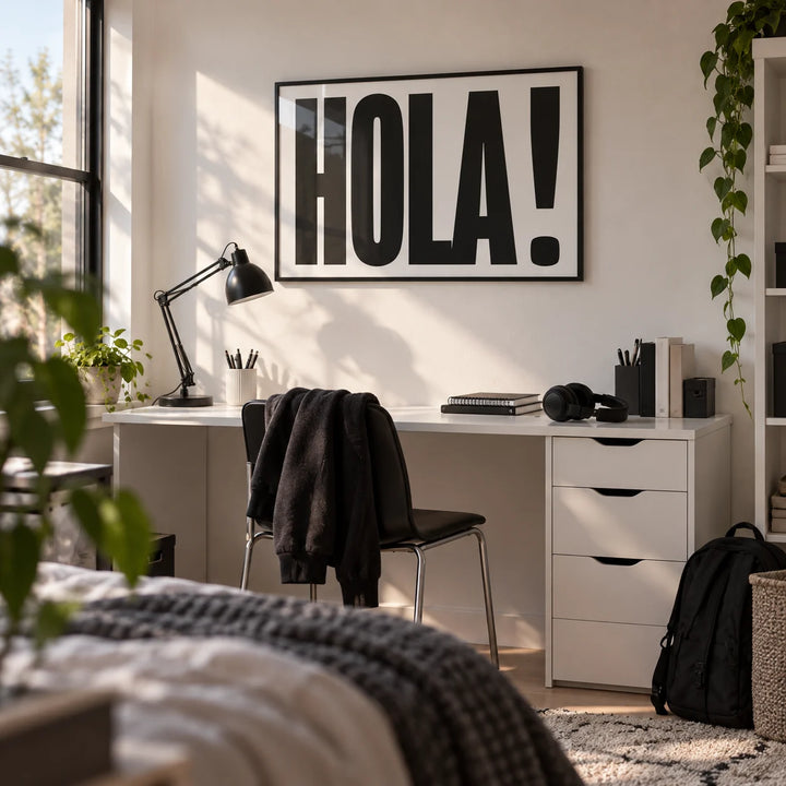 Typographic Posters, framed on the wall of a modern teenager's bedroom (14-17)