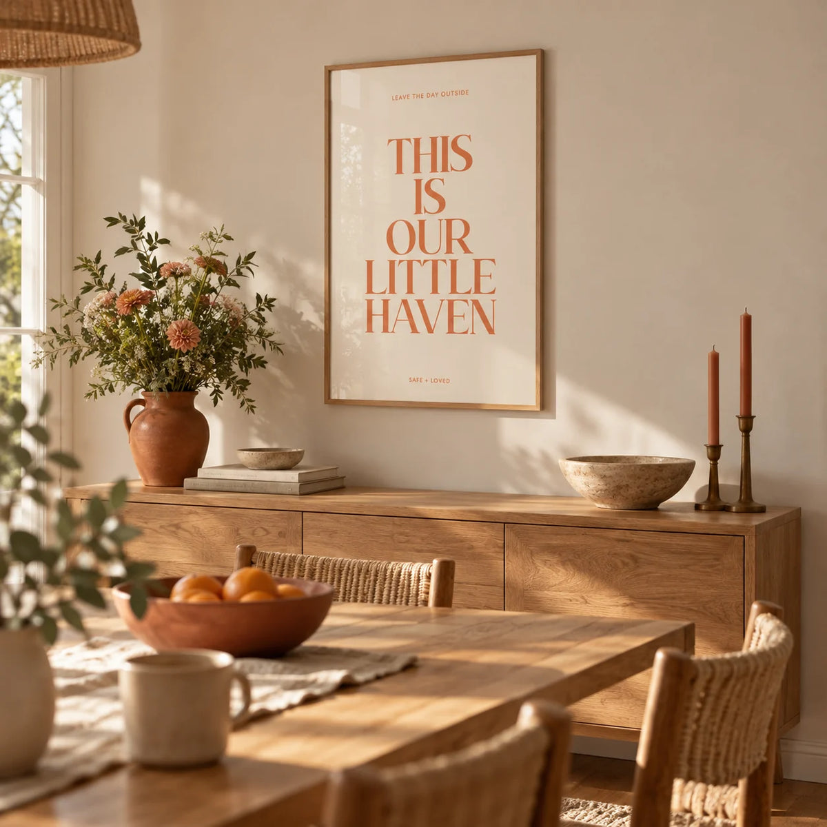 Typography Art Print, framed on the wall of a family dining room