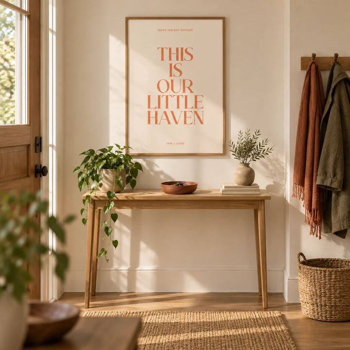 Typography Art Print, framed on the wall of a warm entrance hall