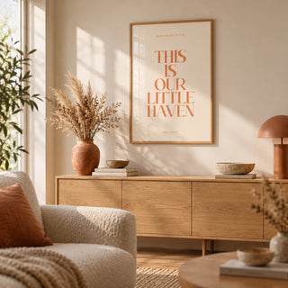 Typography Art Print, framed on the wall of a warm living room