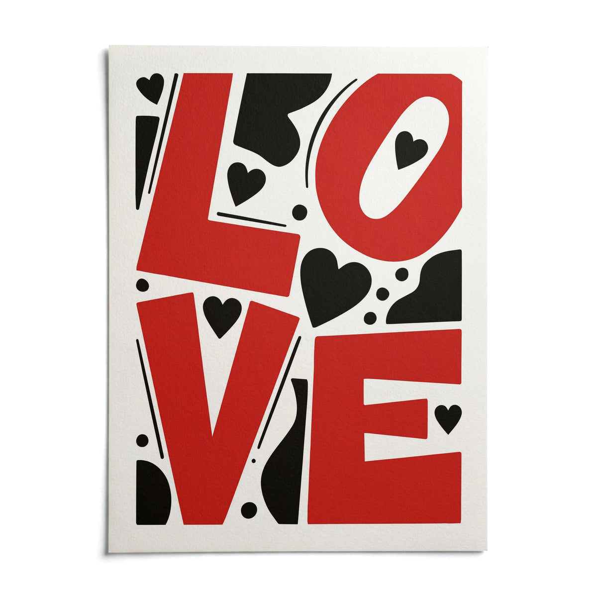 Typography Love Poster, shown as an unframed paper print on a plain white background
