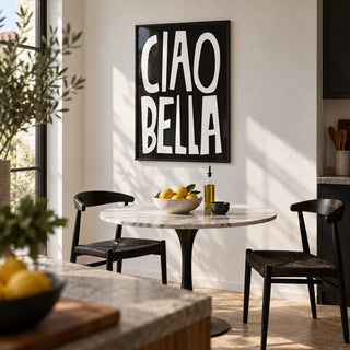 Typography Wall Art, framed on the wall of a modern Italian-style kitchen-diner