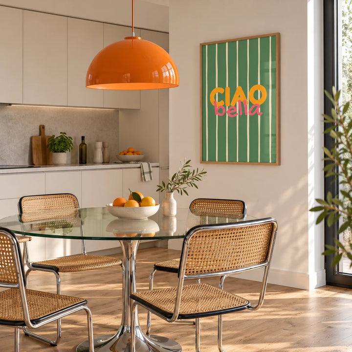 Typography Wall Art, framed on the wall of a modern kitchen dining area