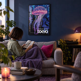 Under The Sea Decor, framed on the wall of a first-flat living room (22-28) with a dark navy wall