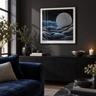 Unique Wall Art for Bedroom, framed on the wall of a moody living room with a charcoal wall