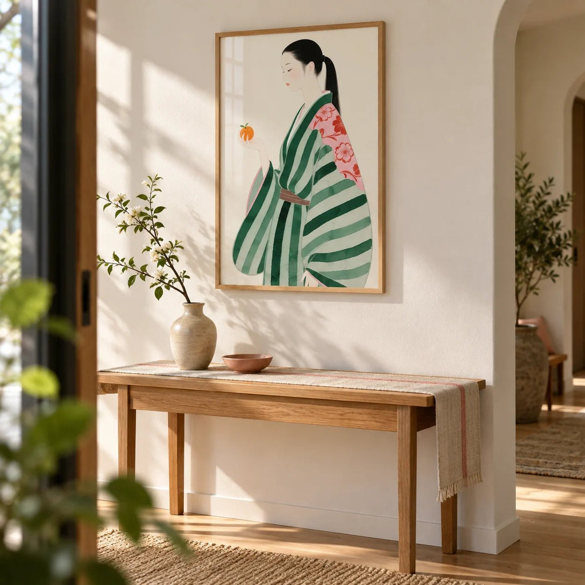 Unique Wall Art for Living Room, framed on the wall of a calm hallway