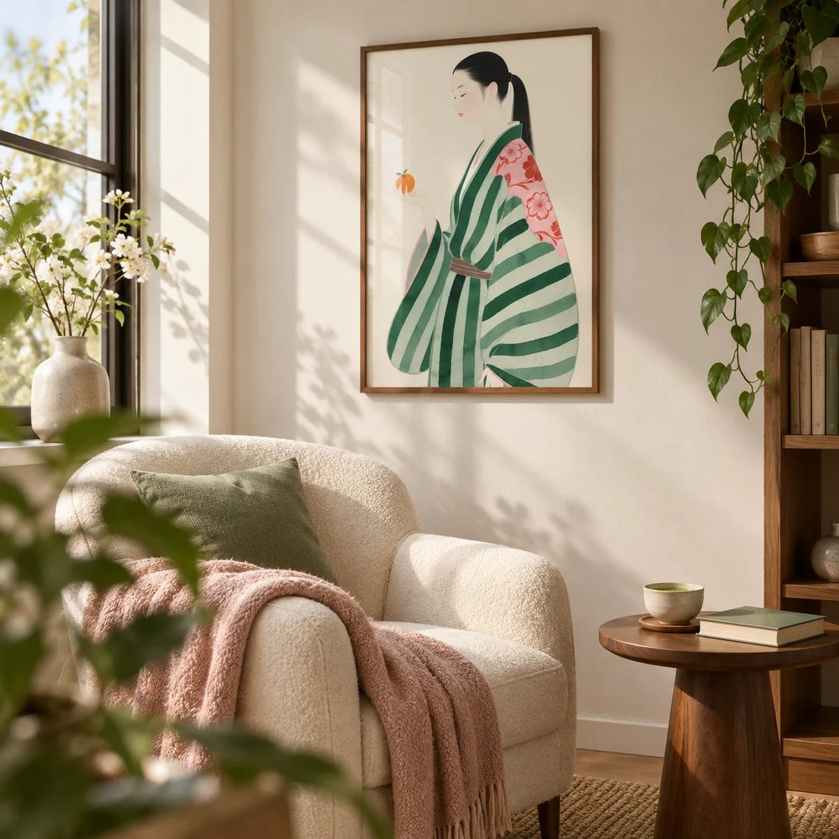 Unique Wall Art for Living Room, framed on the wall of a quiet reading nook