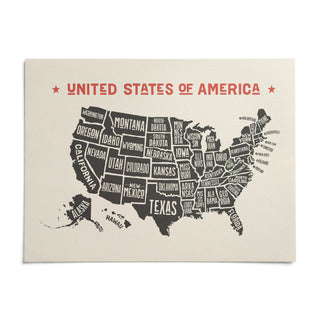 Us Map Poster, shown as an unframed paper print on a plain white background
