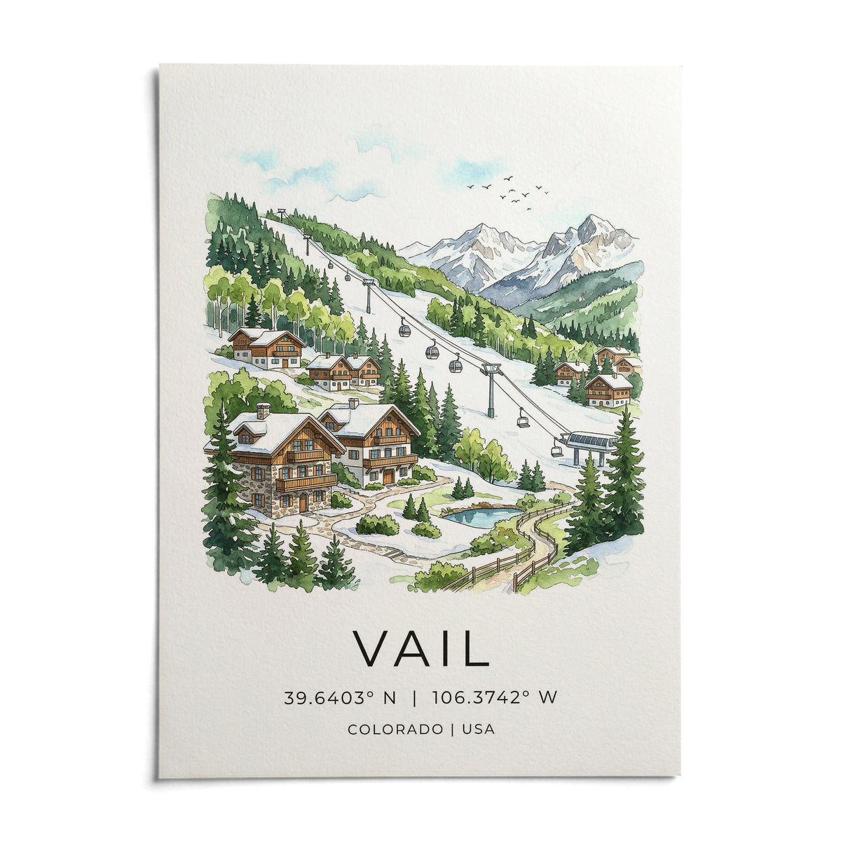 Vail Colorado Wall Art, shown as an unframed paper print on a plain white background