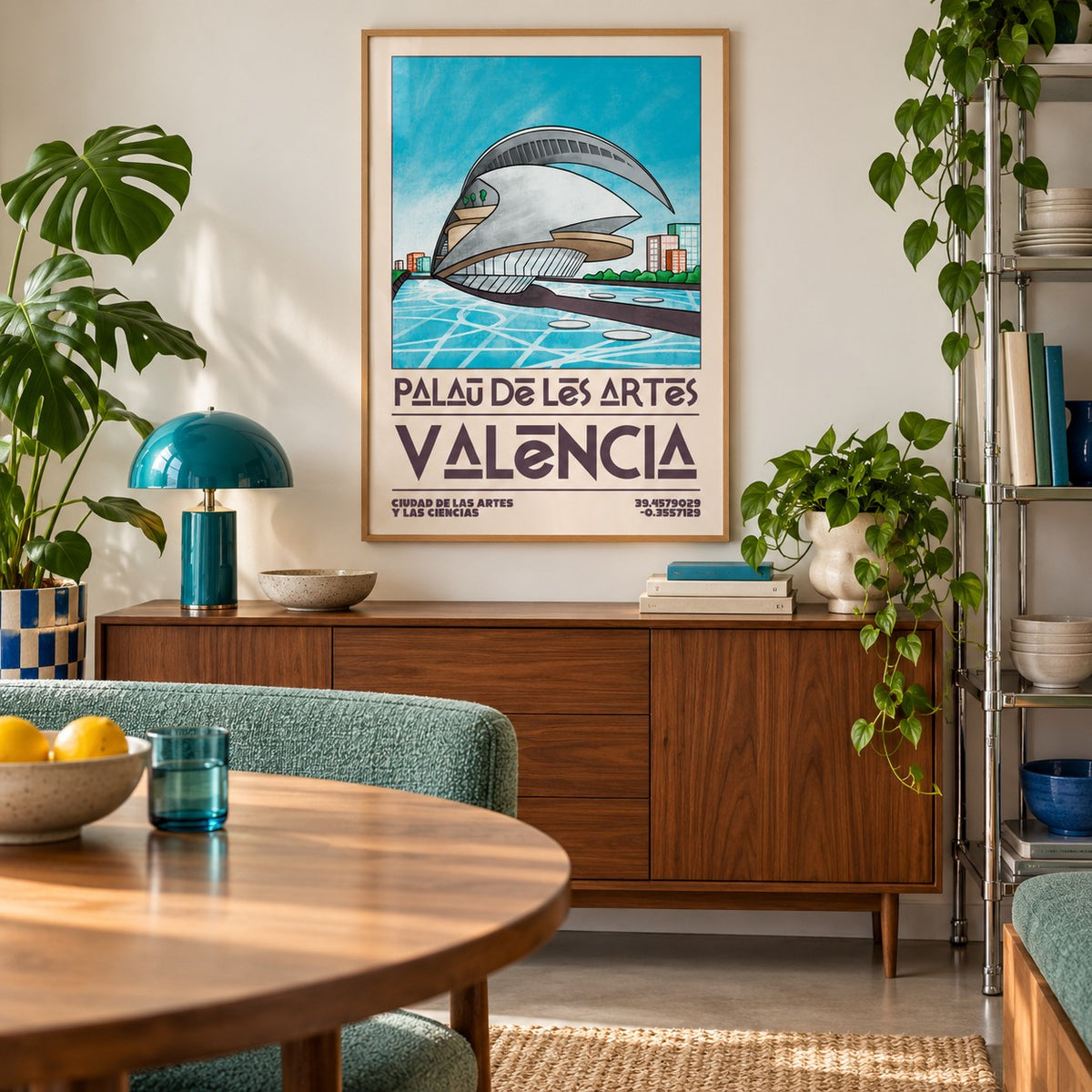 Valencia Architecture Print shown in a creative city apartment (frame not included)