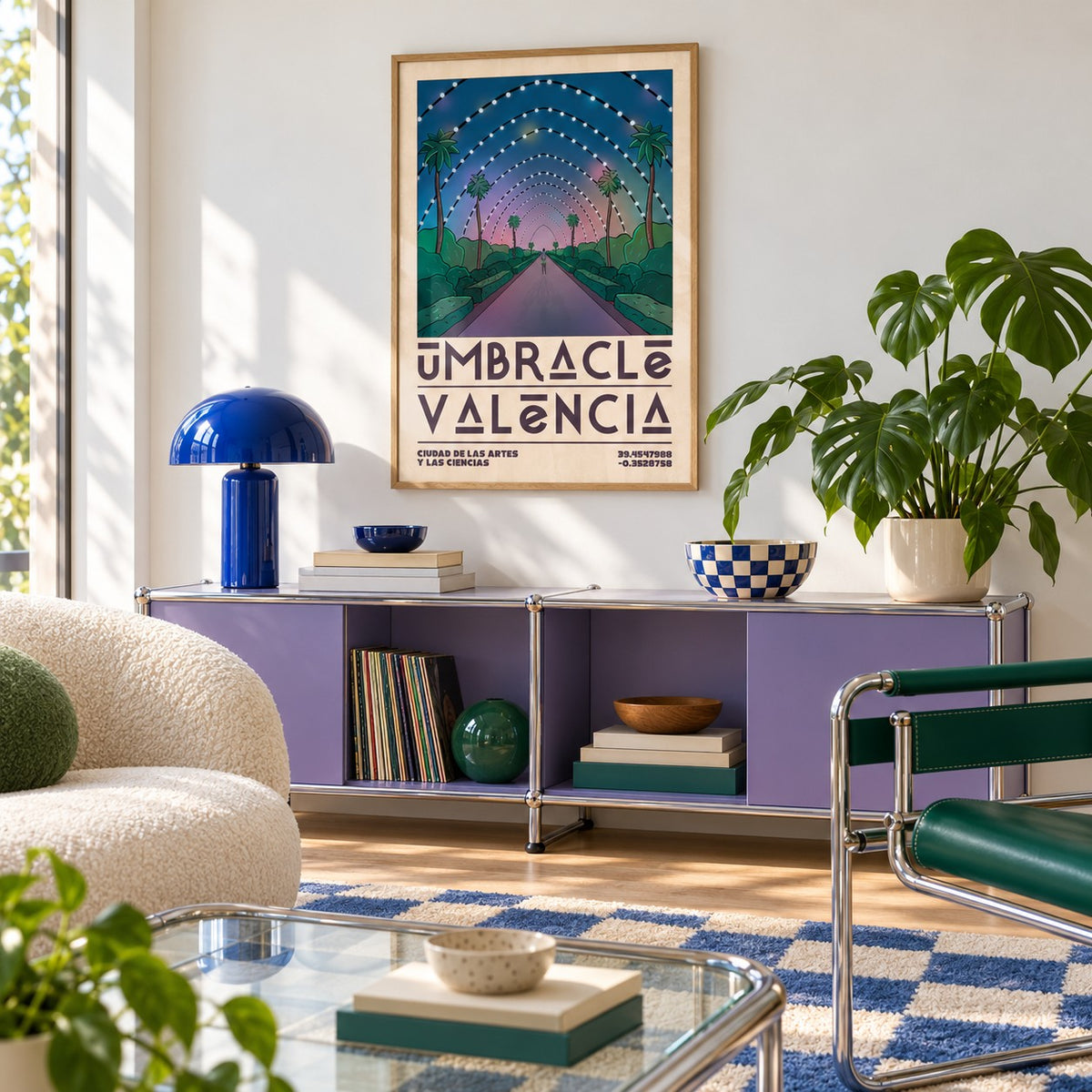 Poster Valencia shown in a retro lounge corner (frame not included)