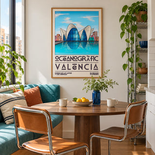 Valencia Oceanographic Art Print shown in a breakfast nook (frame not included)