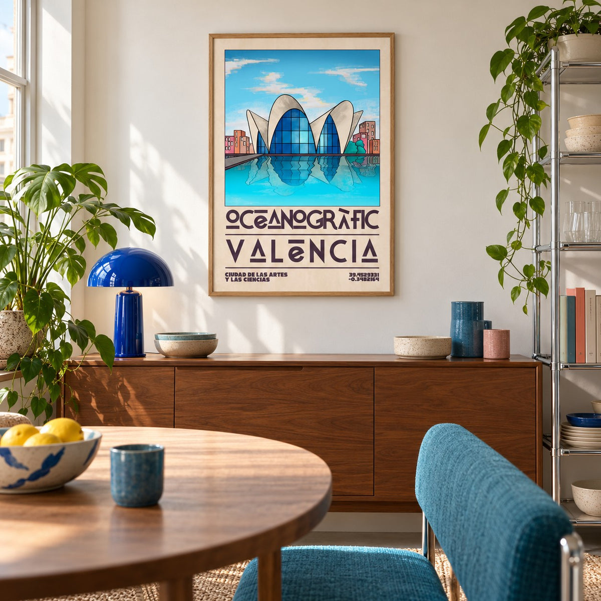 Valencia Oceanographic Art Print shown in a creative city apartment (frame not included)