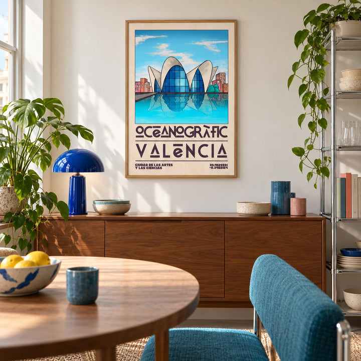 Valencia Oceanographic Art Print shown in a creative city apartment (frame not included)