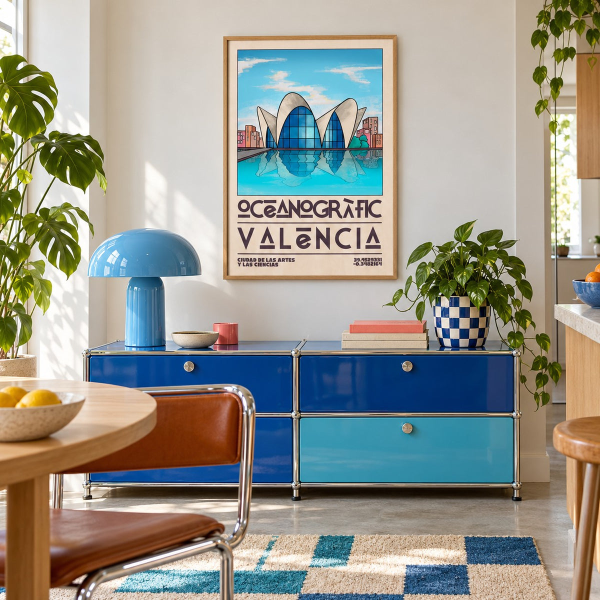 Valencia Oceanographic Art Print shown in a playful retro modern room (frame not included)