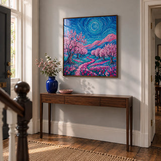 Van Gogh Floral Print, framed on the wall of a welcoming hallway in a Victorian terrace with pale grey walls