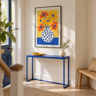 Vase and Flowers Poster, framed on the wall of a bright entrance hallway in a renovated UK terrace with warm white walls and a pale timber floor