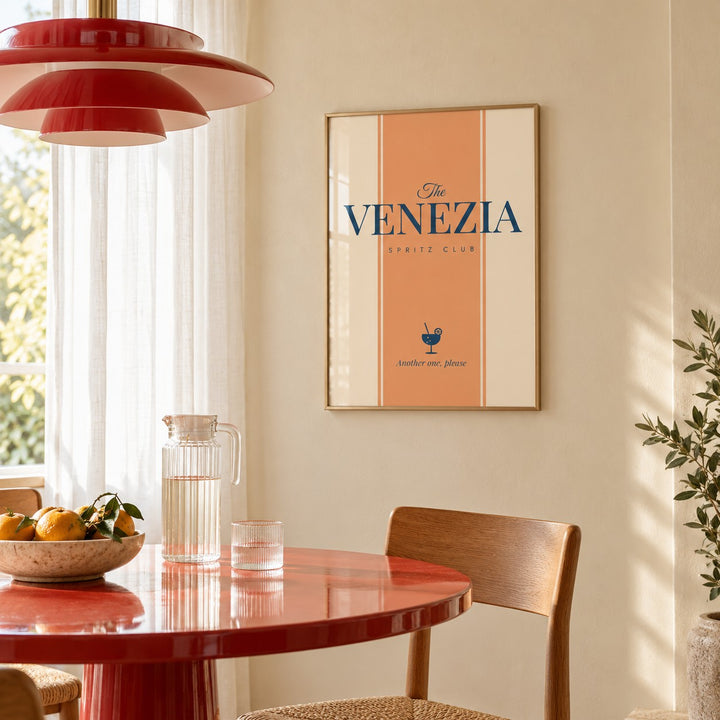 Venezia Print hung beside a breakfast table in a bright nook (frame not included)
