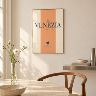 Venezia Print hung above a round dining table in a calm dining room (frame not included)