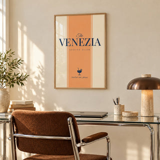 Venezia Print hung above a glass desk in a home office (frame not included)