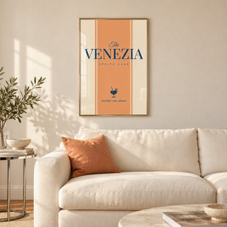 Venezia Print hung above a linen sofa in a living room (frame not included)