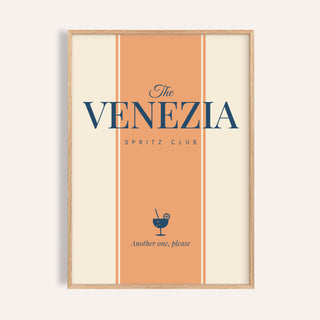 Venezia print of The Venezia Spritz Club, spritz orange panel and navy glass