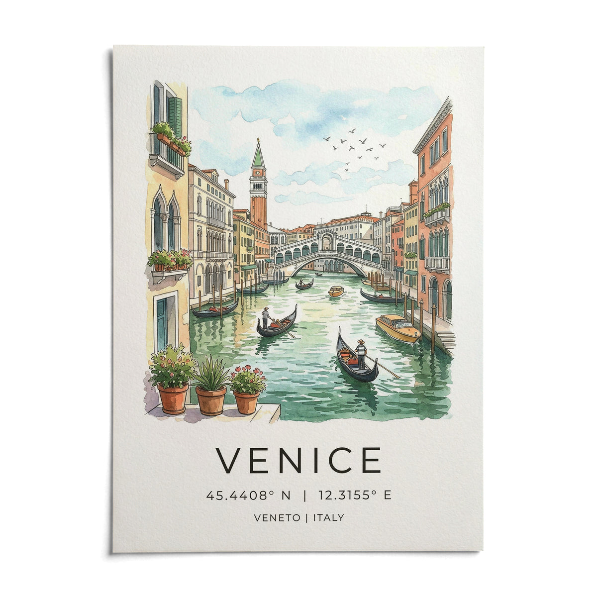 Venice Canal Art Print, shown as an unframed paper print on a plain white background