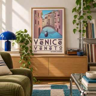 Venice Travel Poster shown in a creative reading corner (frame not included)