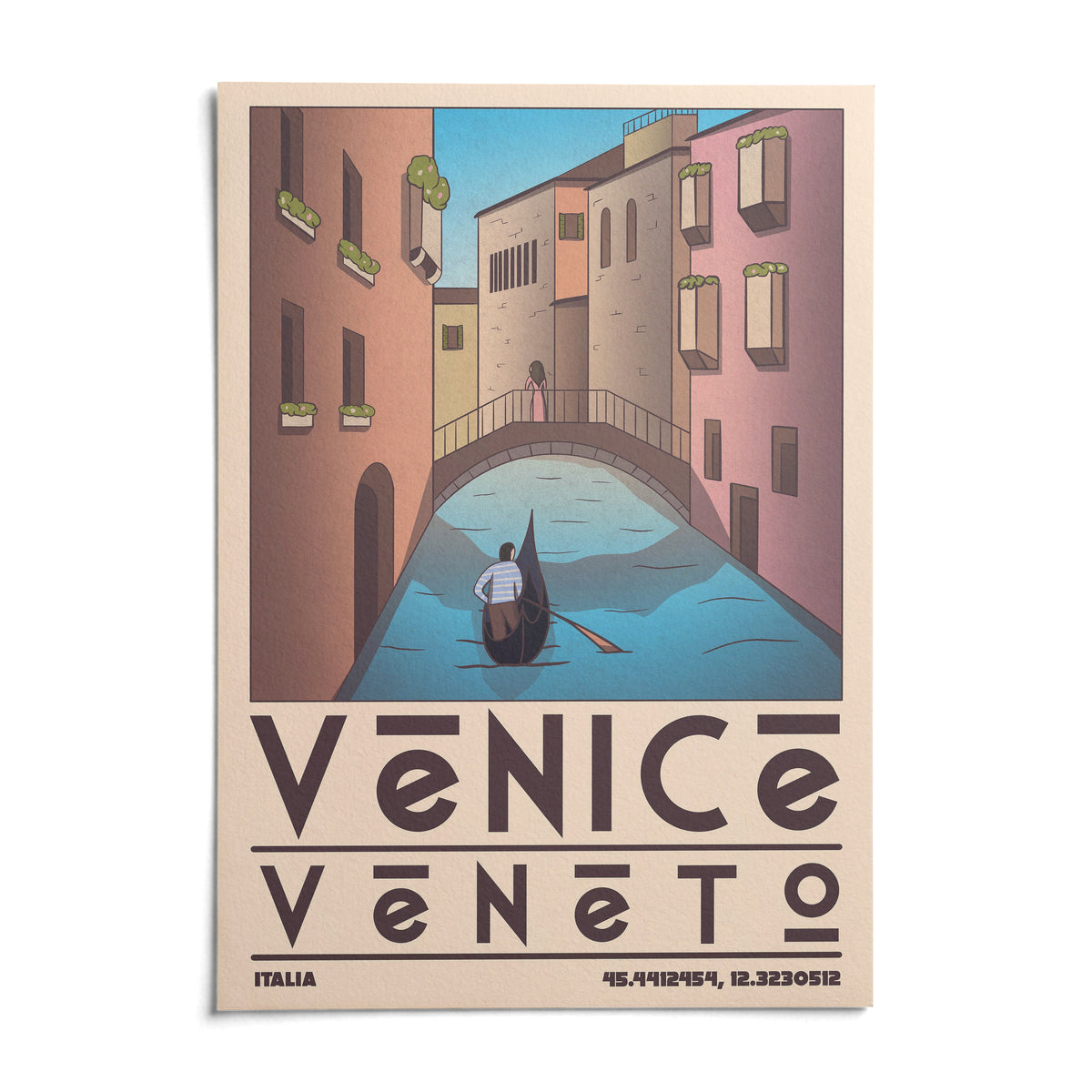 Venice Travel Poster, shown as an unframed paper print on a plain white background