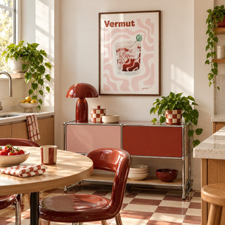 Vermouth Print hung above a retro sideboard in a kitchen dining area (frame not included)