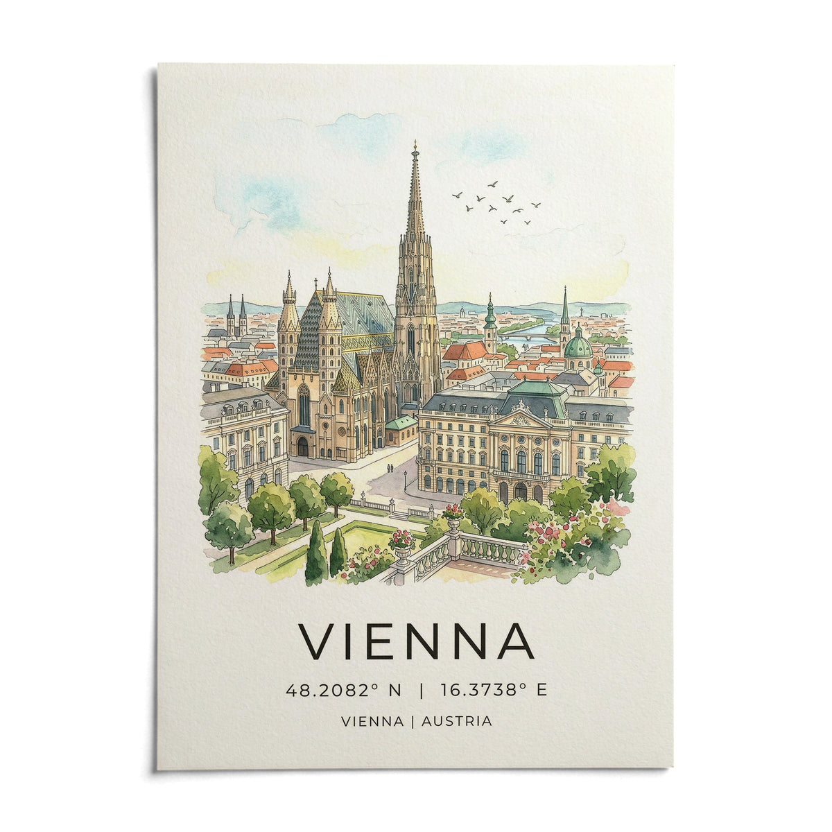 Vienna Cityscape Art Print, shown as an unframed paper print on a plain white background