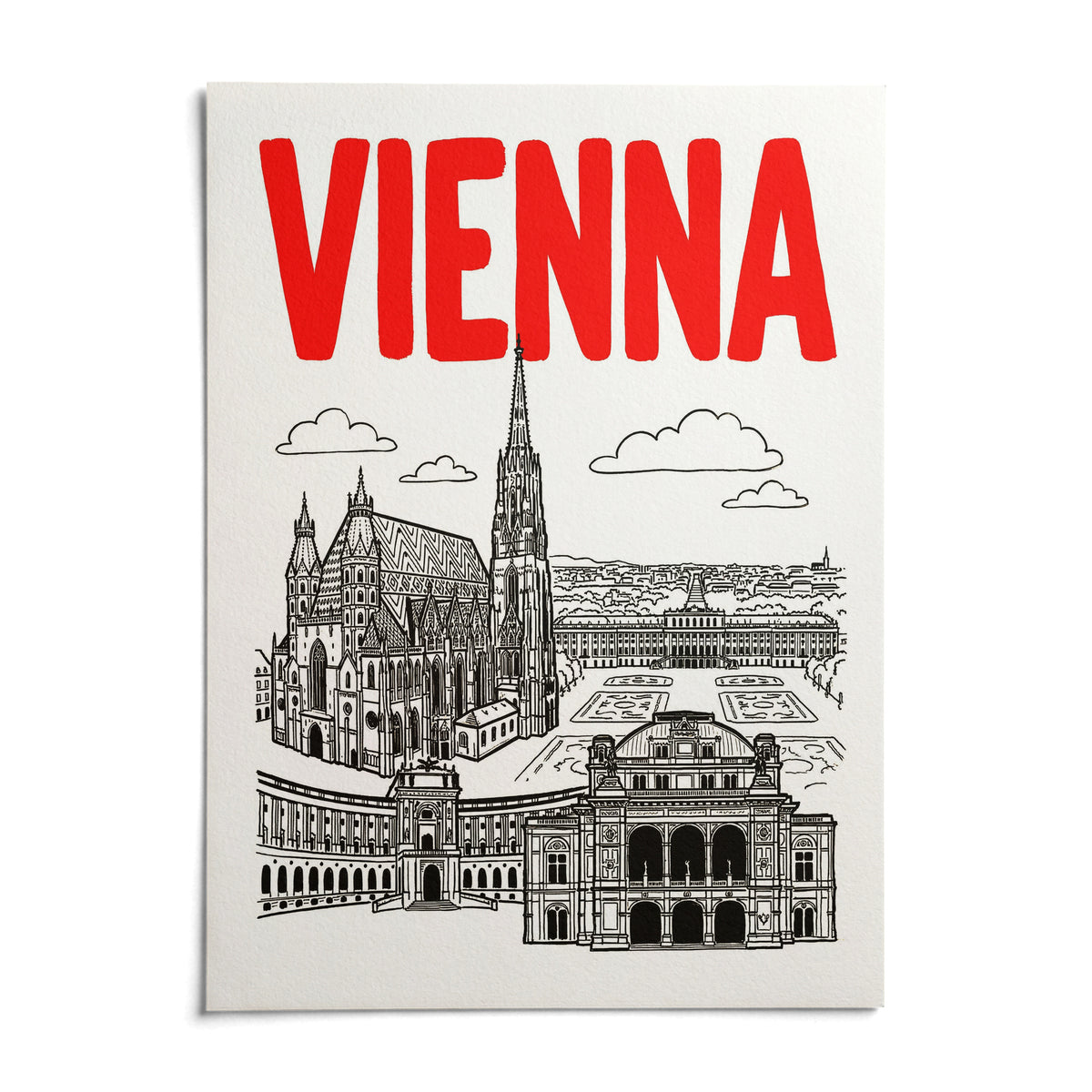 Vienna Cityscape Print, shown as an unframed paper print on a plain white background