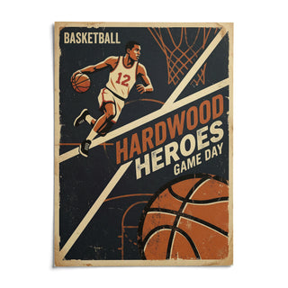 Vintage Basketball Art Print, shown as an unframed paper print on a plain white background