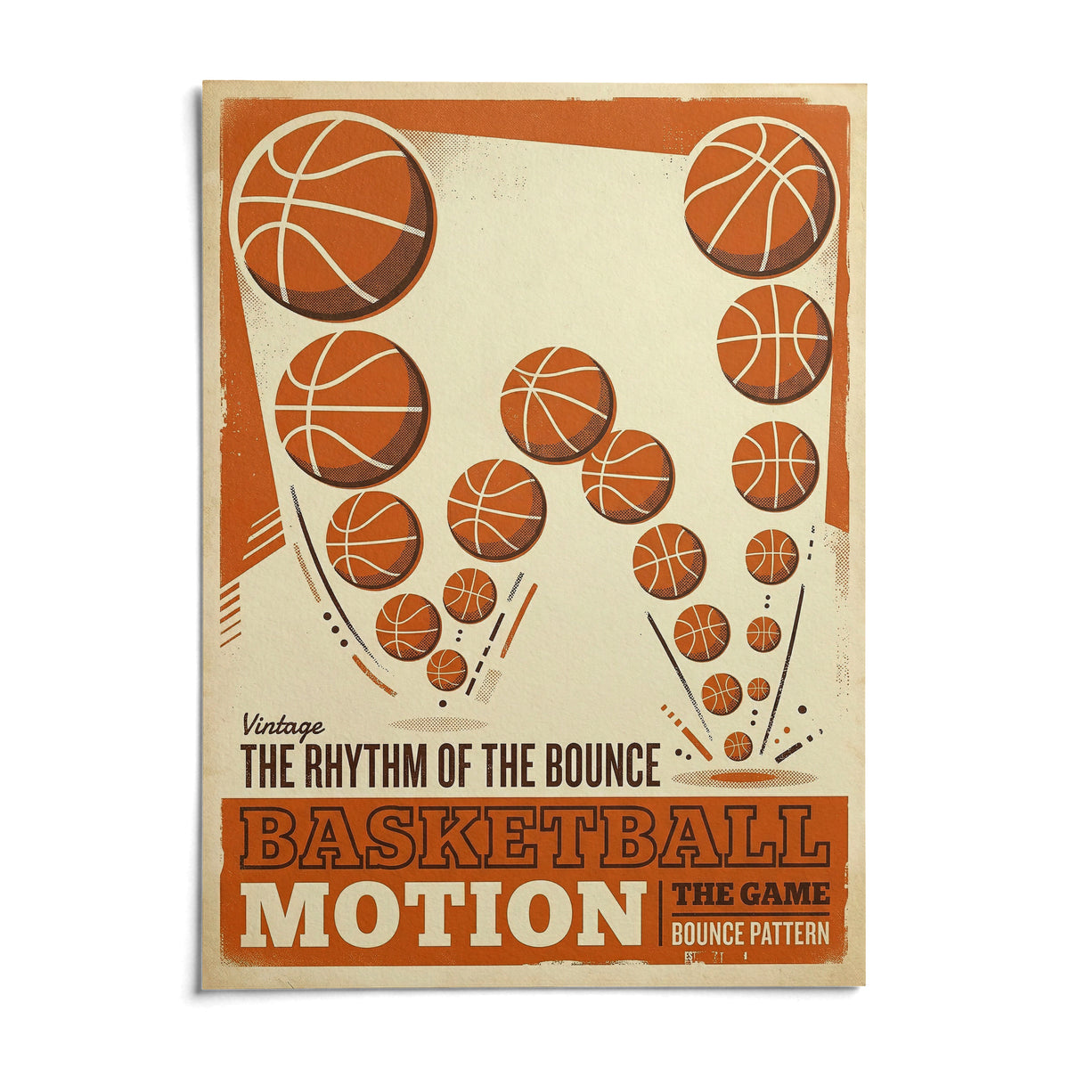 Vintage Basketball Motion Art, shown as an unframed paper print on a plain white background
