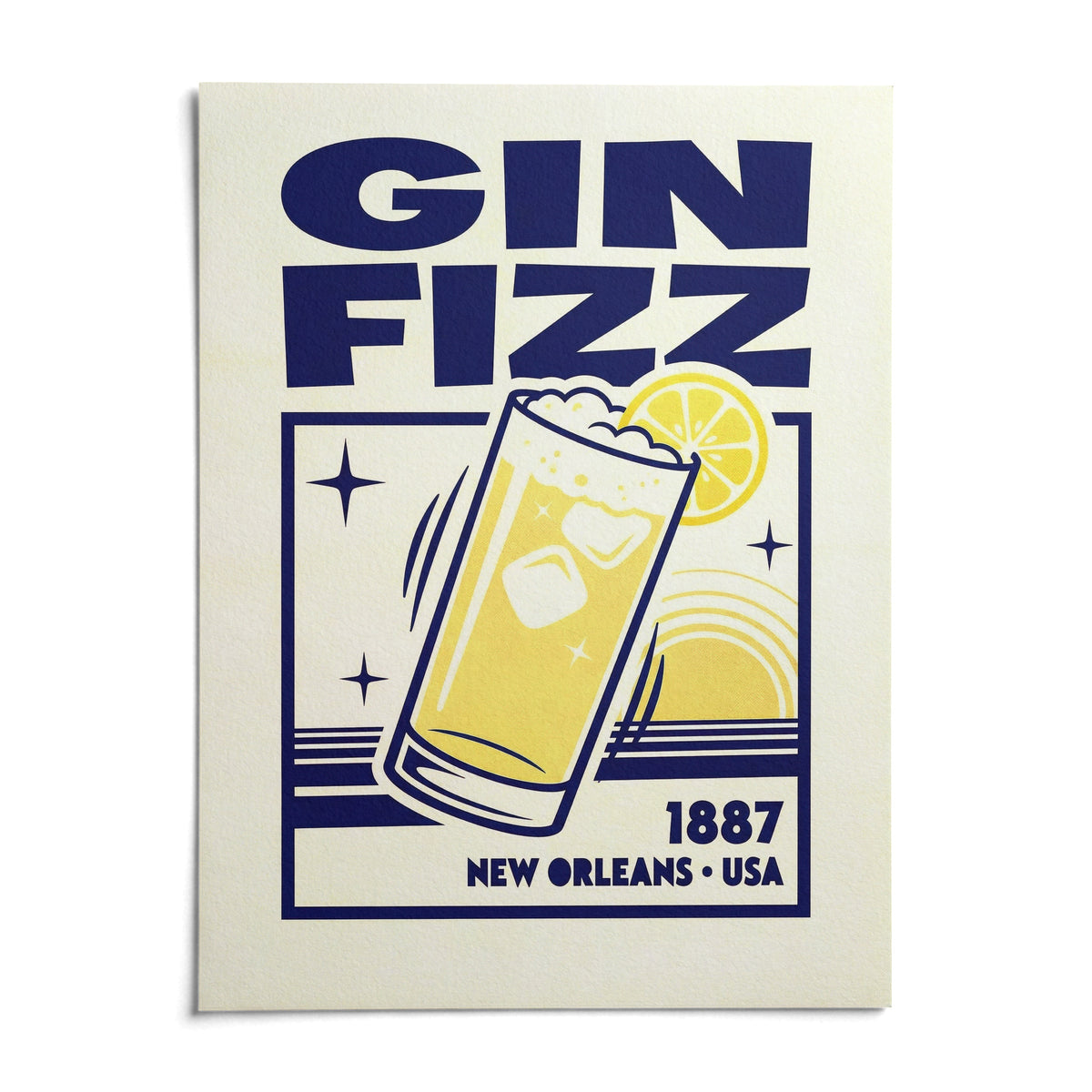 Vintage Gin Fizz Print, shown as an unframed paper print on a plain white background