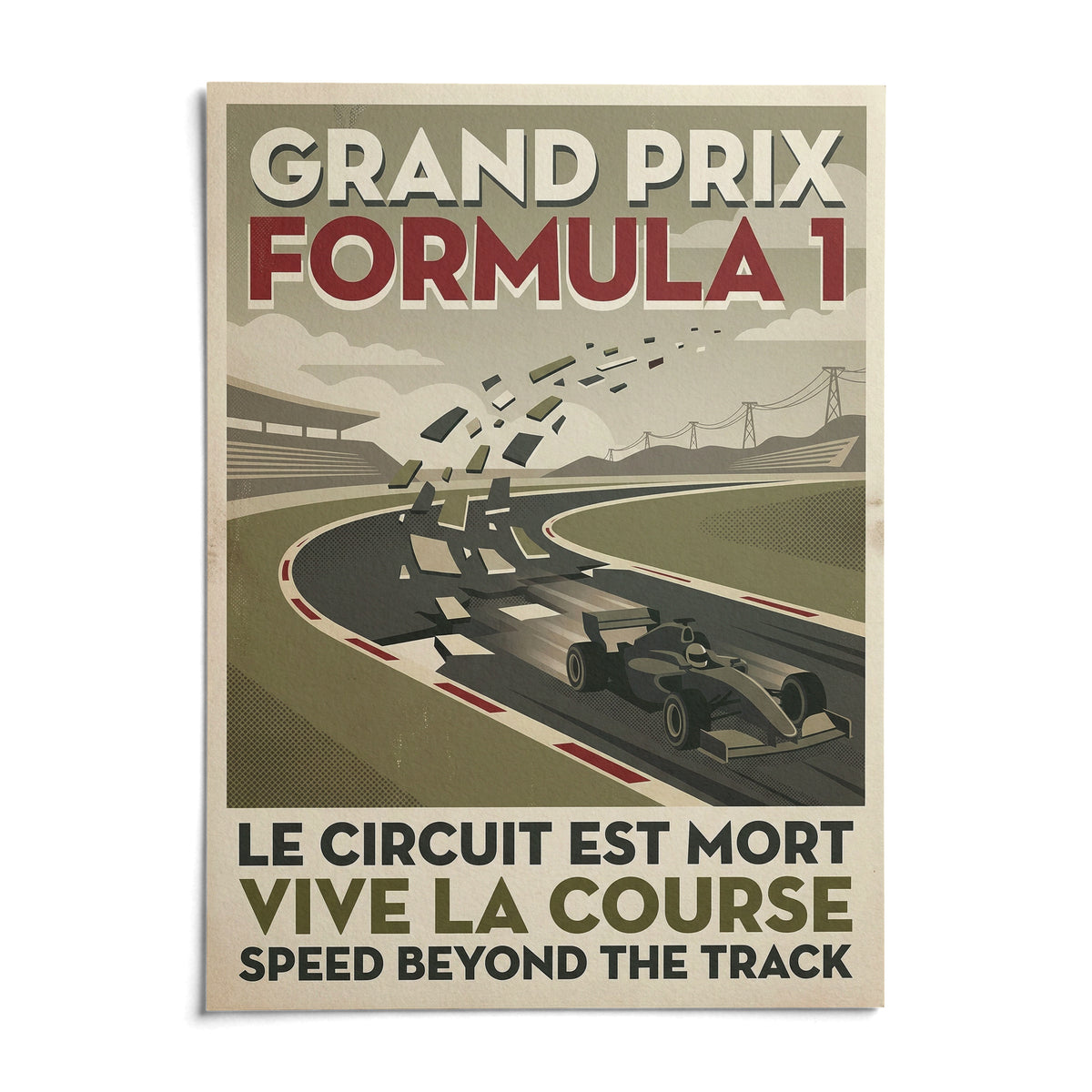 Vintage Grand Prix Art Print, shown as an unframed paper print on a plain white background