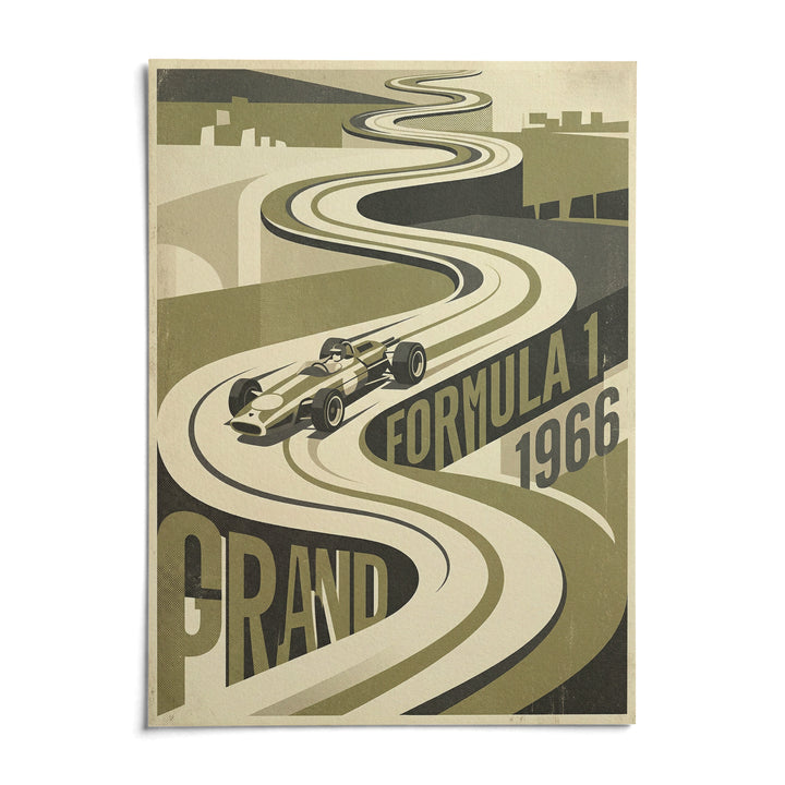 Vintage Grand Prix Car Poster, shown as an unframed paper print on a plain white background